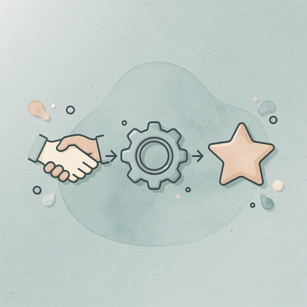 Three handshake icons showing process handoffs