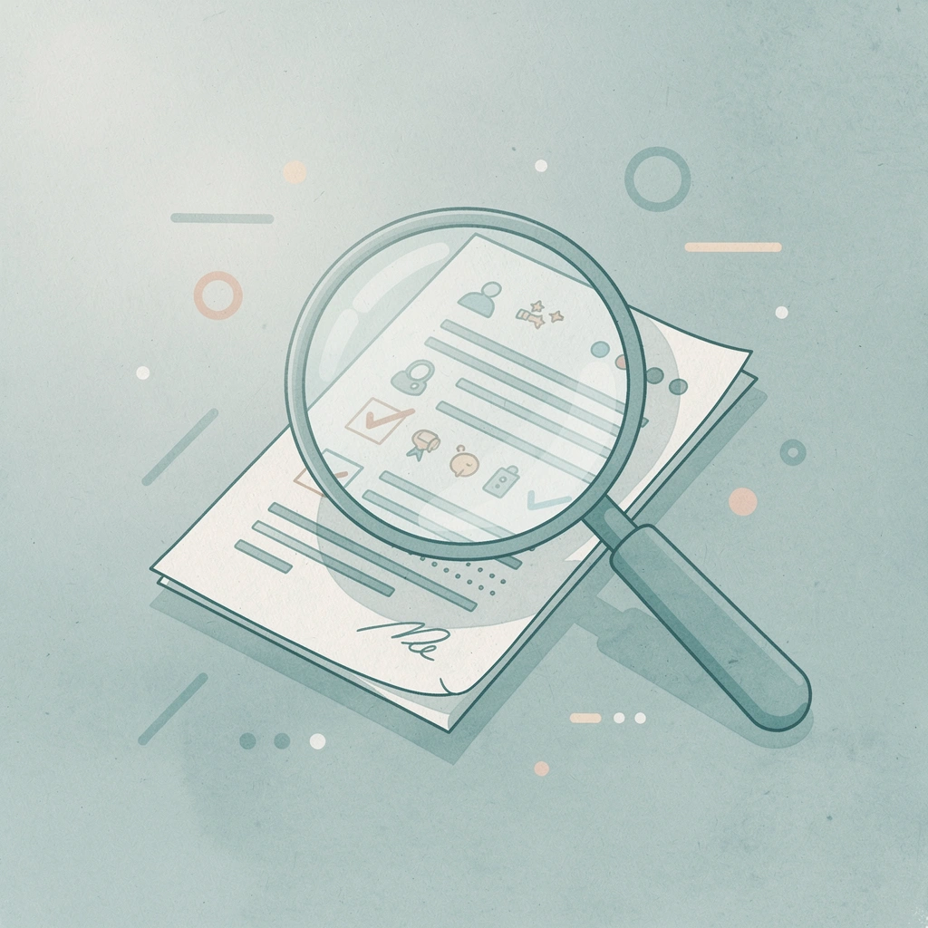 Magnifying glass examining documents representing precision in candidate filtering