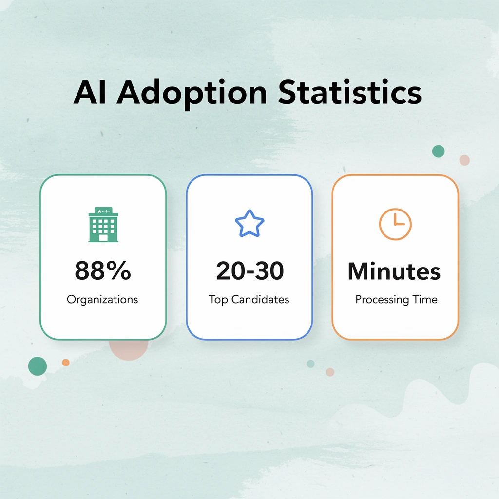 Statistics showing AI adoption and efficiency metrics in recruitment