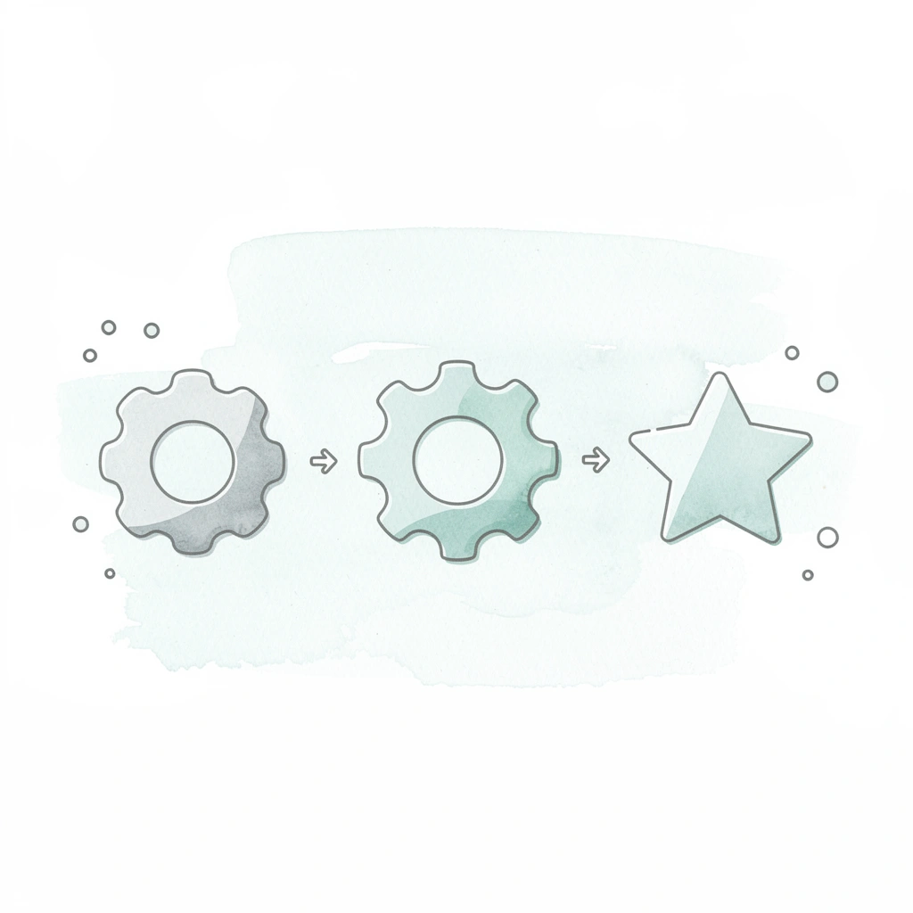 Three connected gears representing workflow optimization, process visibility, and consistency in AI recruitment