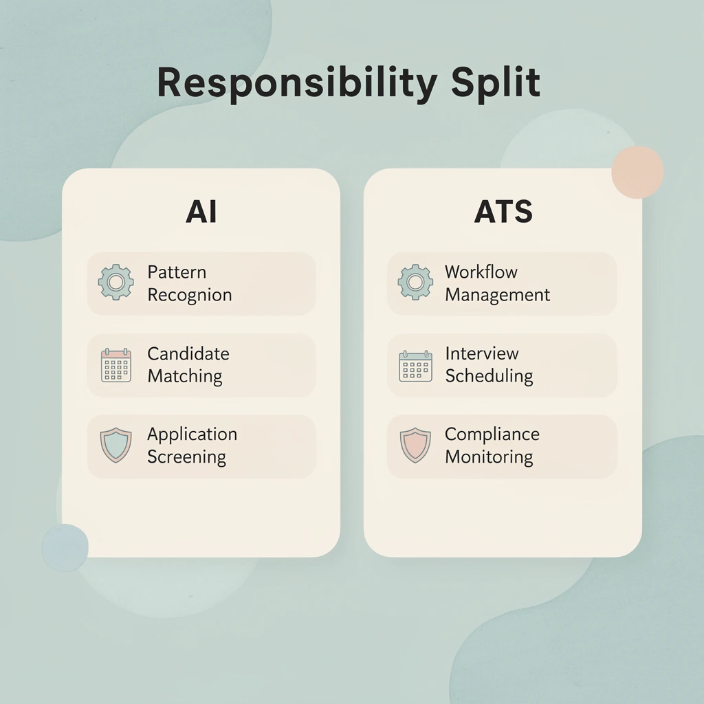 Comparison table showing AI versus ATS responsibilities in recruitment