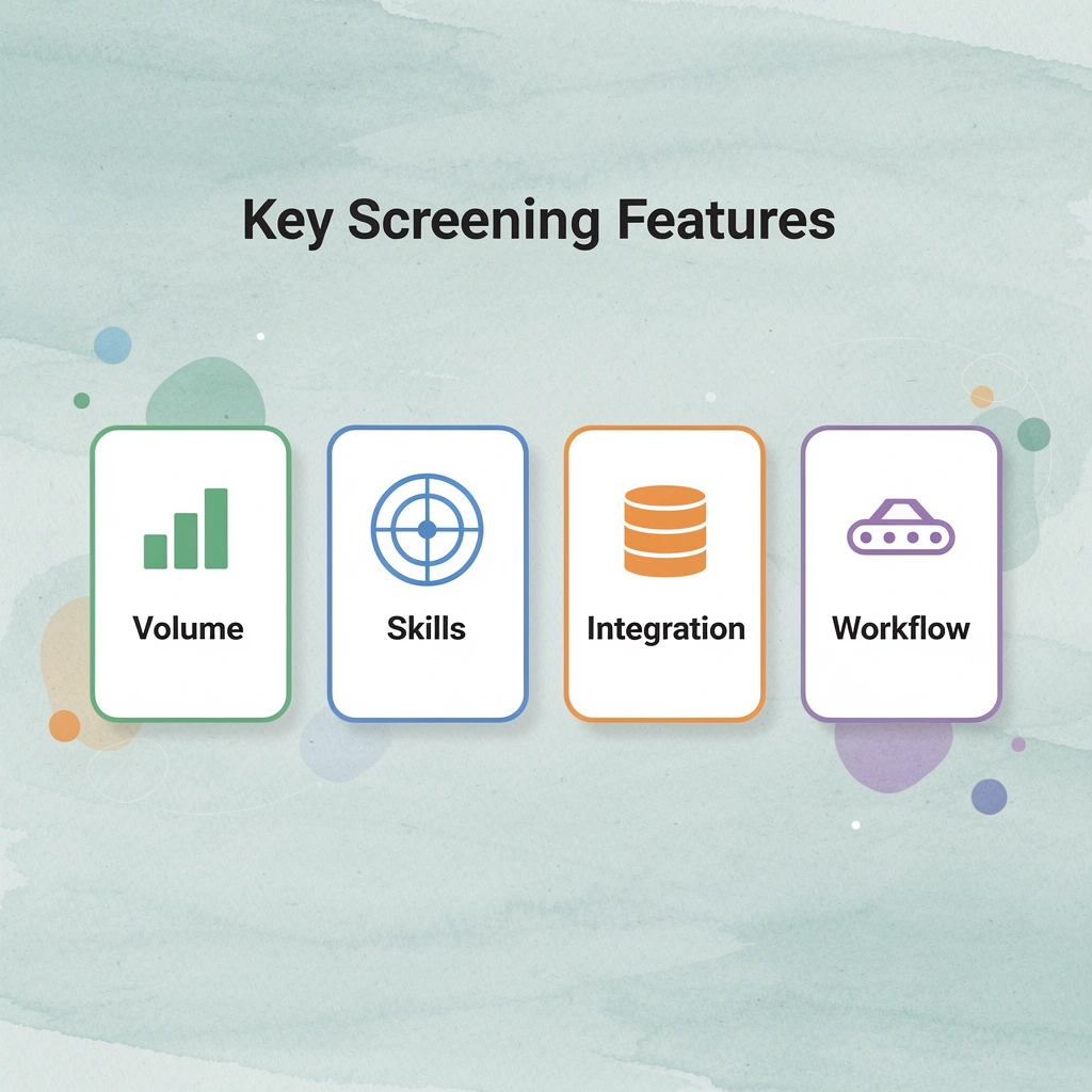 Four key screening features: volume handling, skills assessment, system integration, and workflow optimization
