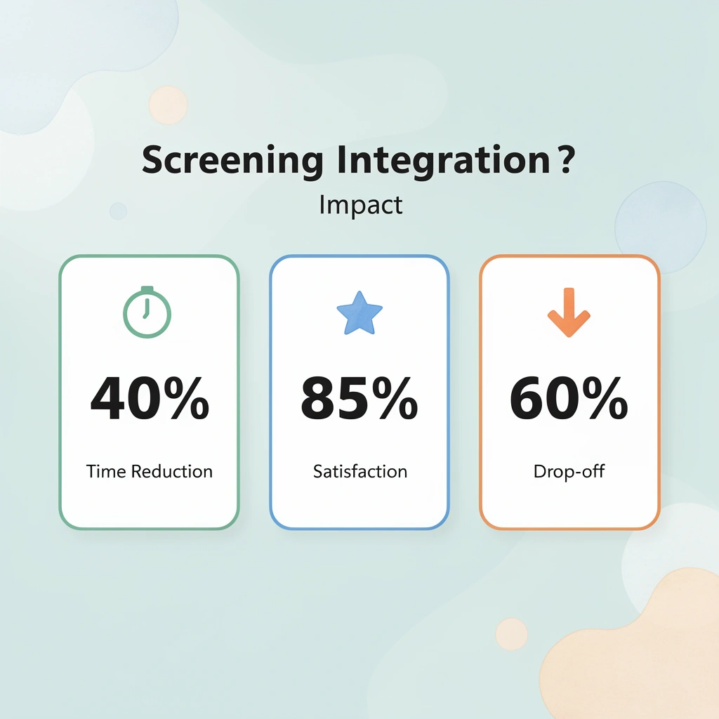 Statistics showing 40% time reduction, 85% satisfaction, and 60% drop-off improvement