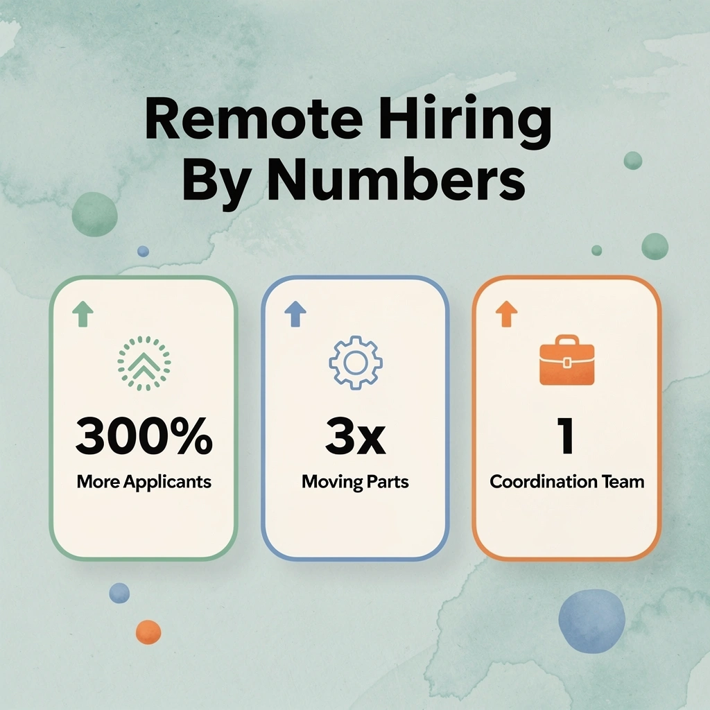 Infographic showing key statistics about remote hiring volume and complexity
