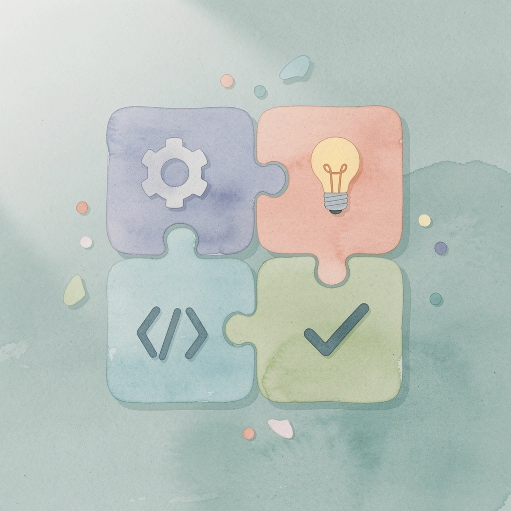 Scene illustration of puzzle pieces fitting together, representing unified HR tools