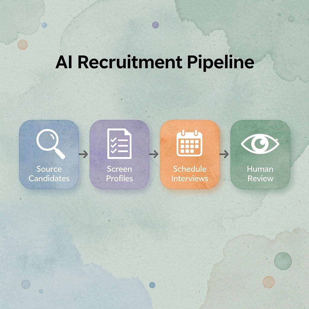 Process flow showing four stages of AI-assisted recruitment