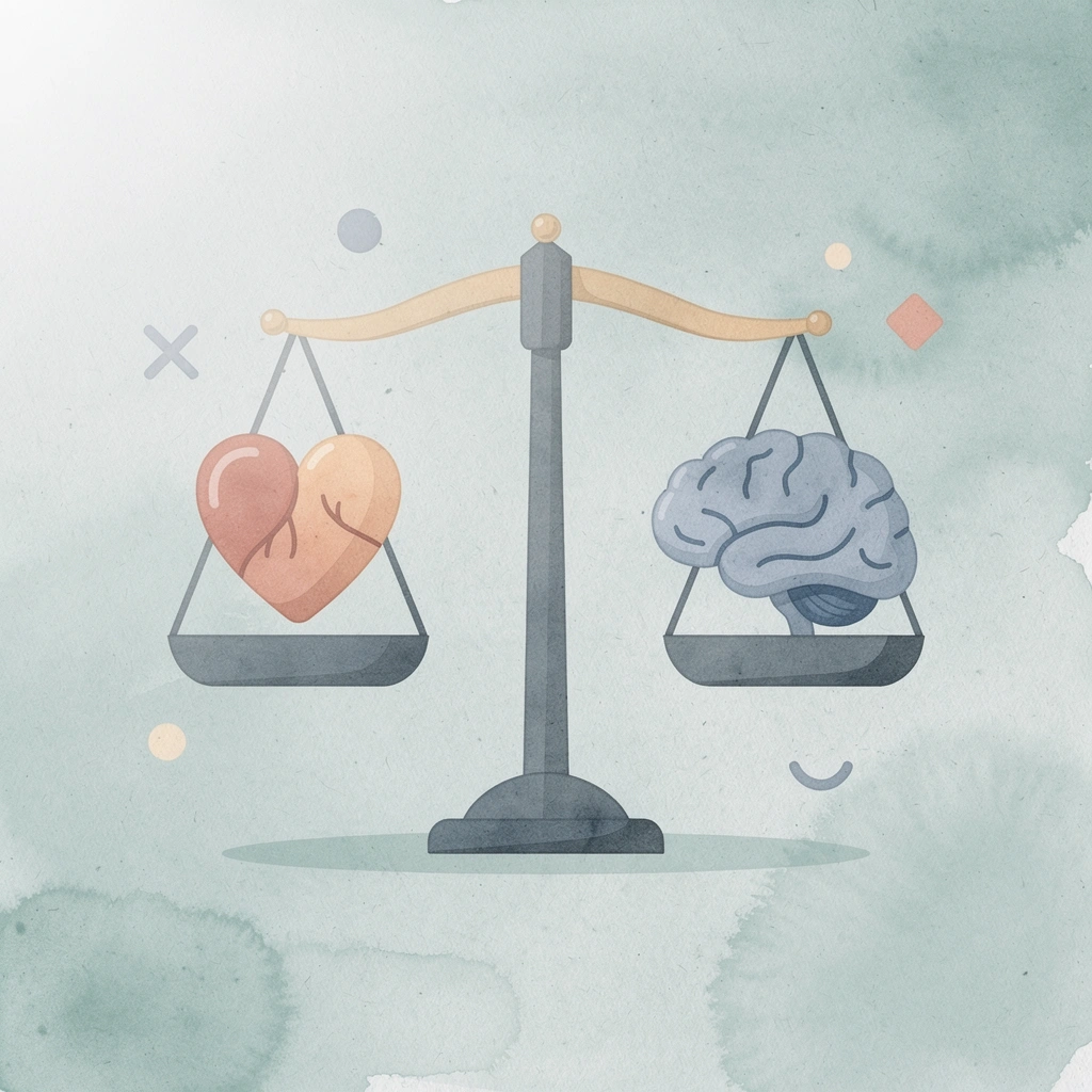 Scale balancing human judgment icon against automation robot icon