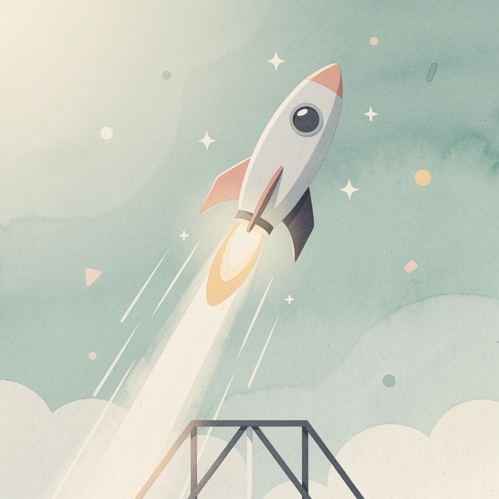 Scene illustration of a platform launching upward representing growing companies scaling their hiring
