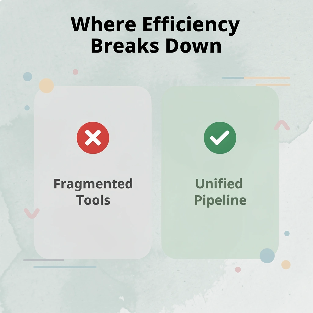 Before and after infographic showing fragmented hiring tools versus a unified HR pipeline