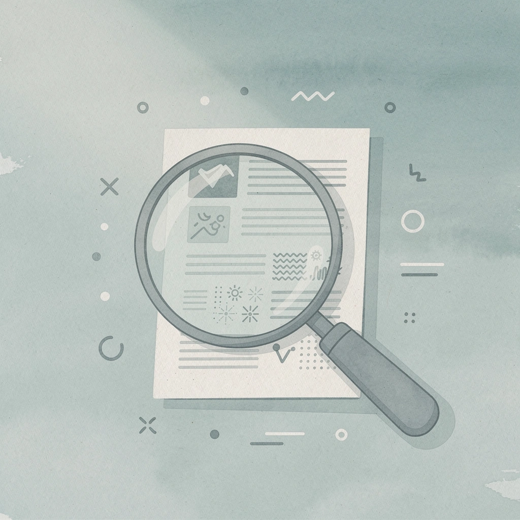Magnifying glass examining a candidate document representing traditional screening analysis