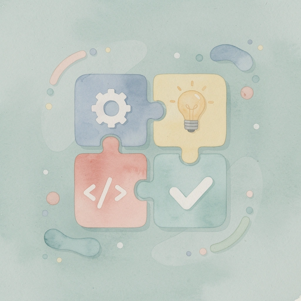 Scene illustration of puzzle pieces fitting together representing connected hiring systems