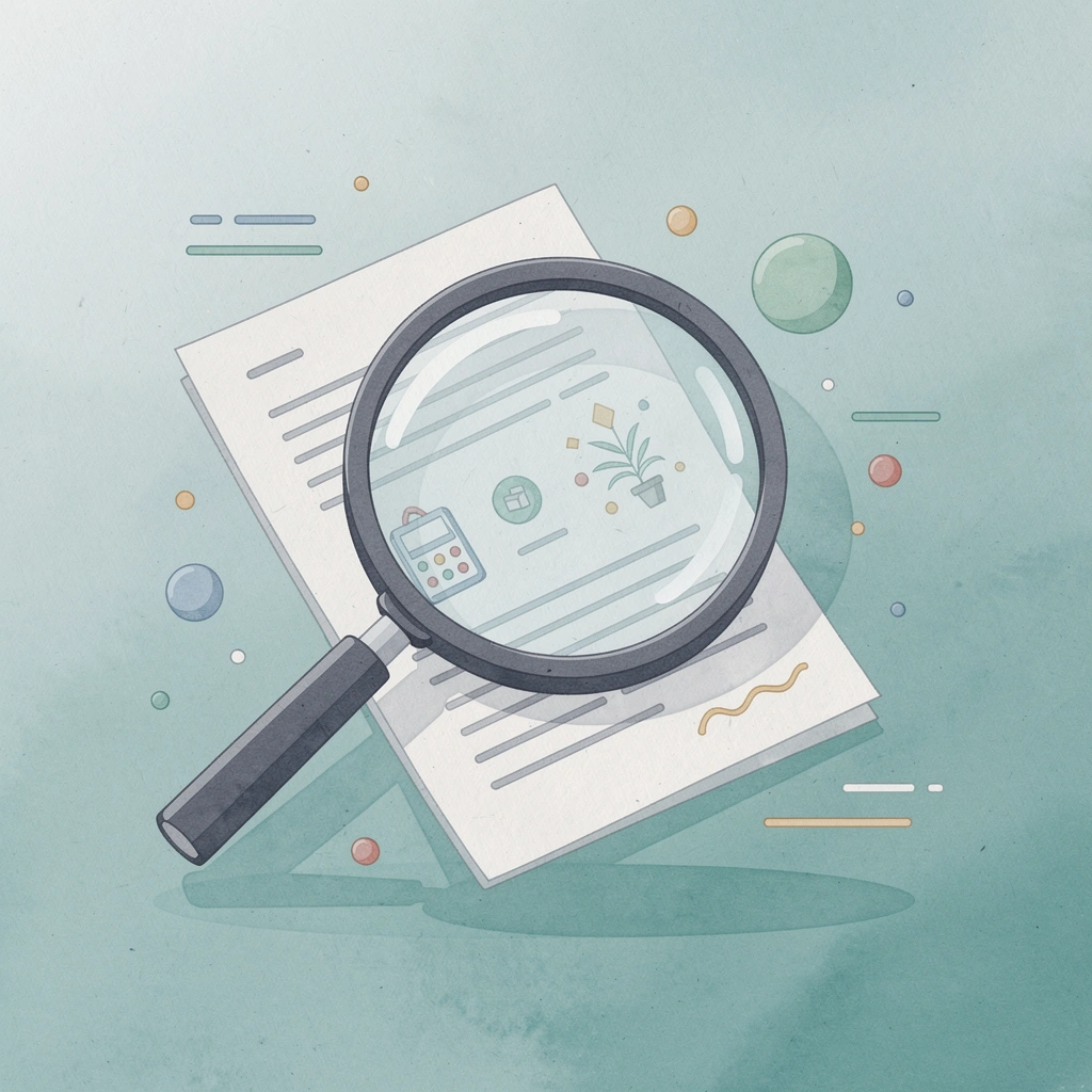 Scene of magnifying glass examining a document, revealing hidden gaps beneath a polished surface