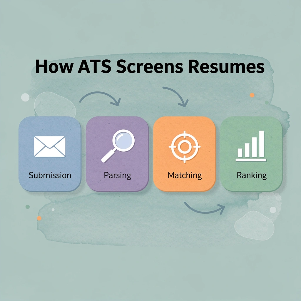 Infographic showing the four stages of automated resume screening