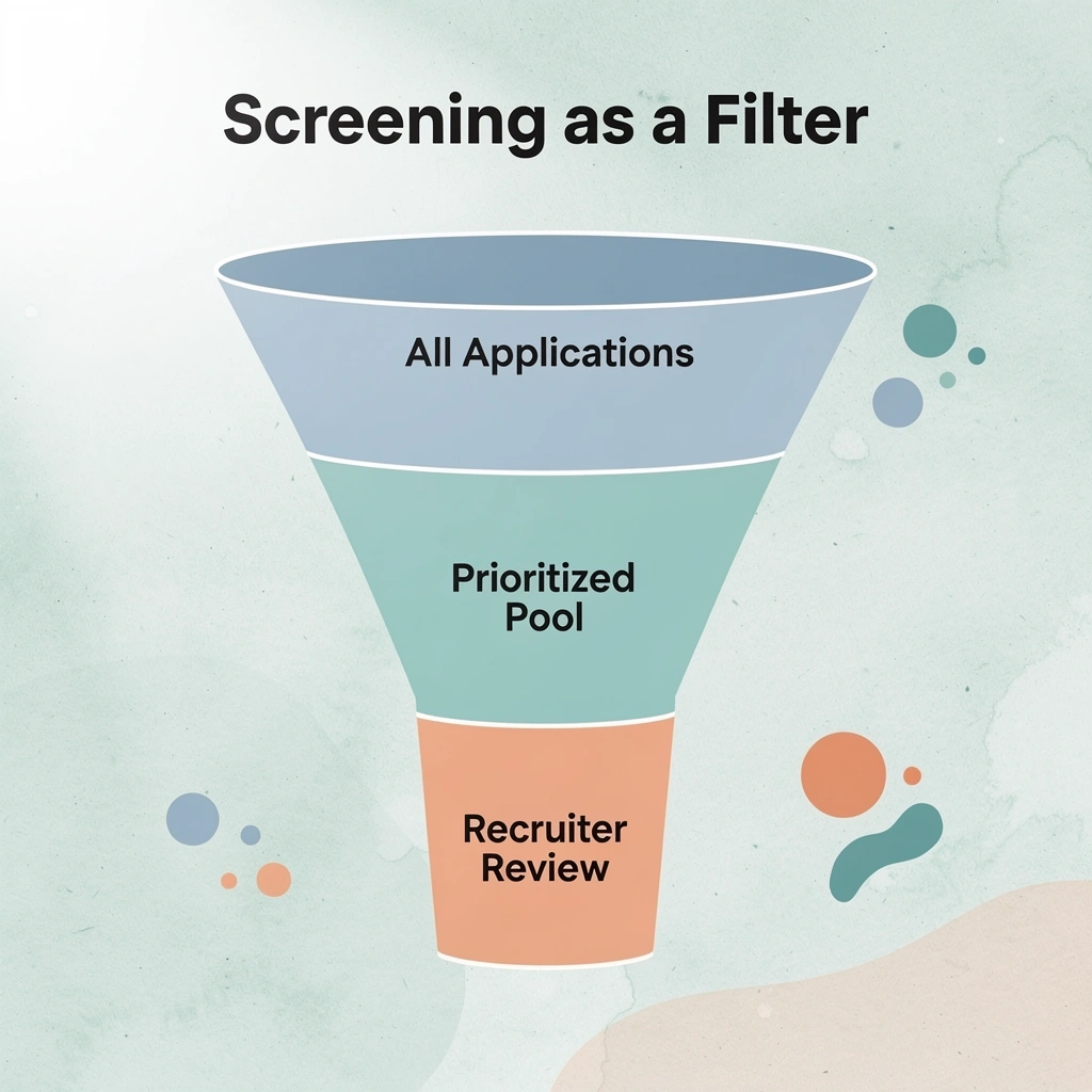 Funnel infographic showing applications narrowing from all submissions to recruiter review