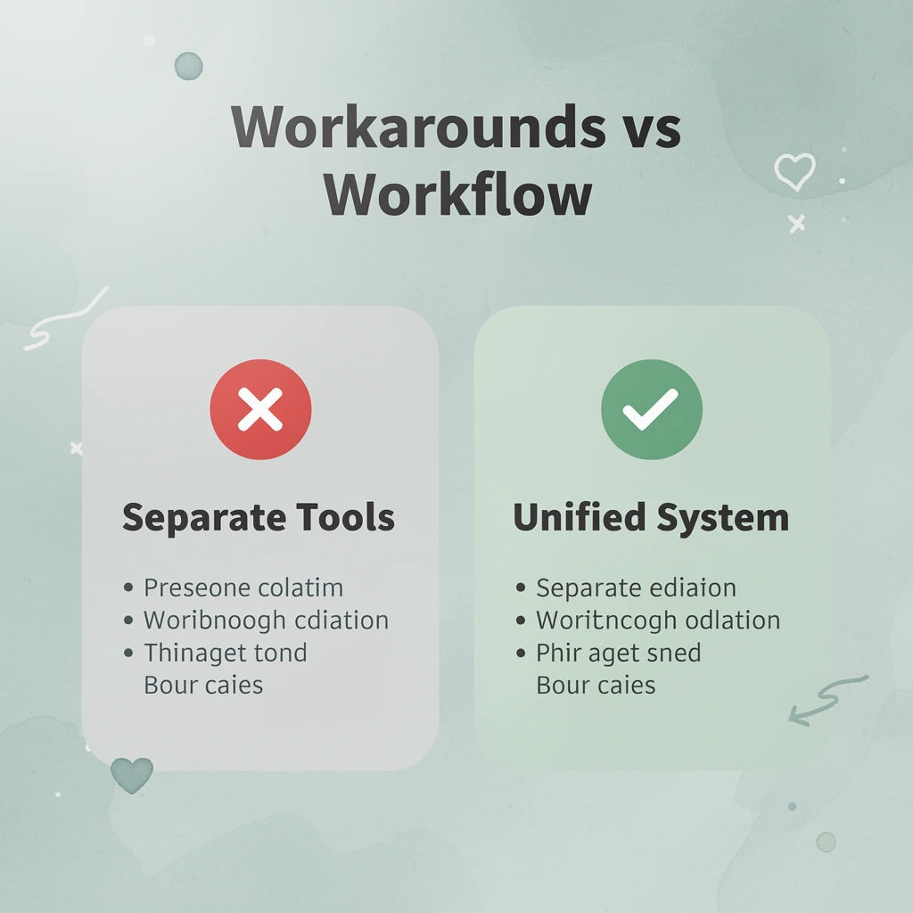 Before-and-after comparison showing separate tools versus a unified HR workflow