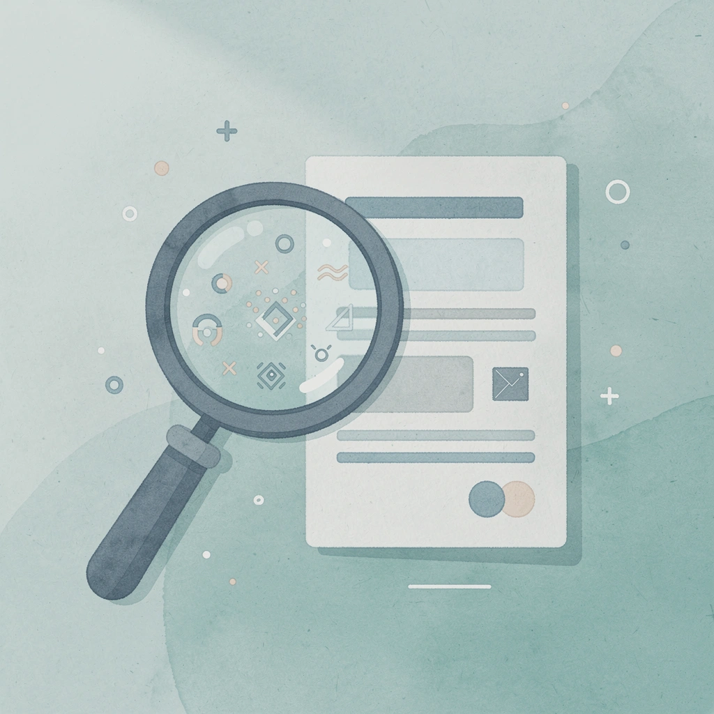 Scene of magnifying glass examining a process, revealing hidden flaws beneath a polished surface