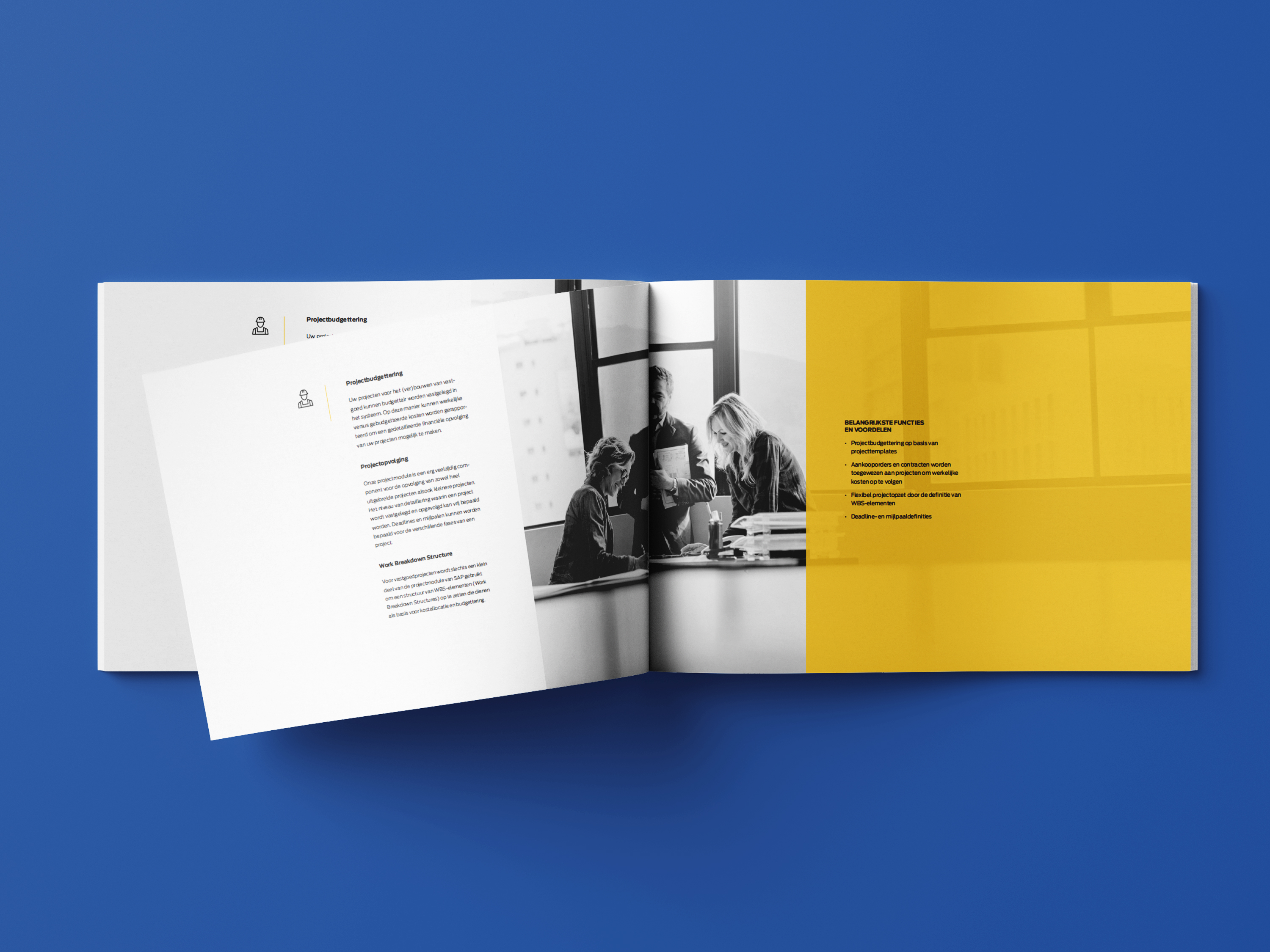 Nessi bedrijfsbrochure met een strak en modern design, gecreëerd door Umbau om de kernwaarden en expertise van het merk te versterken.