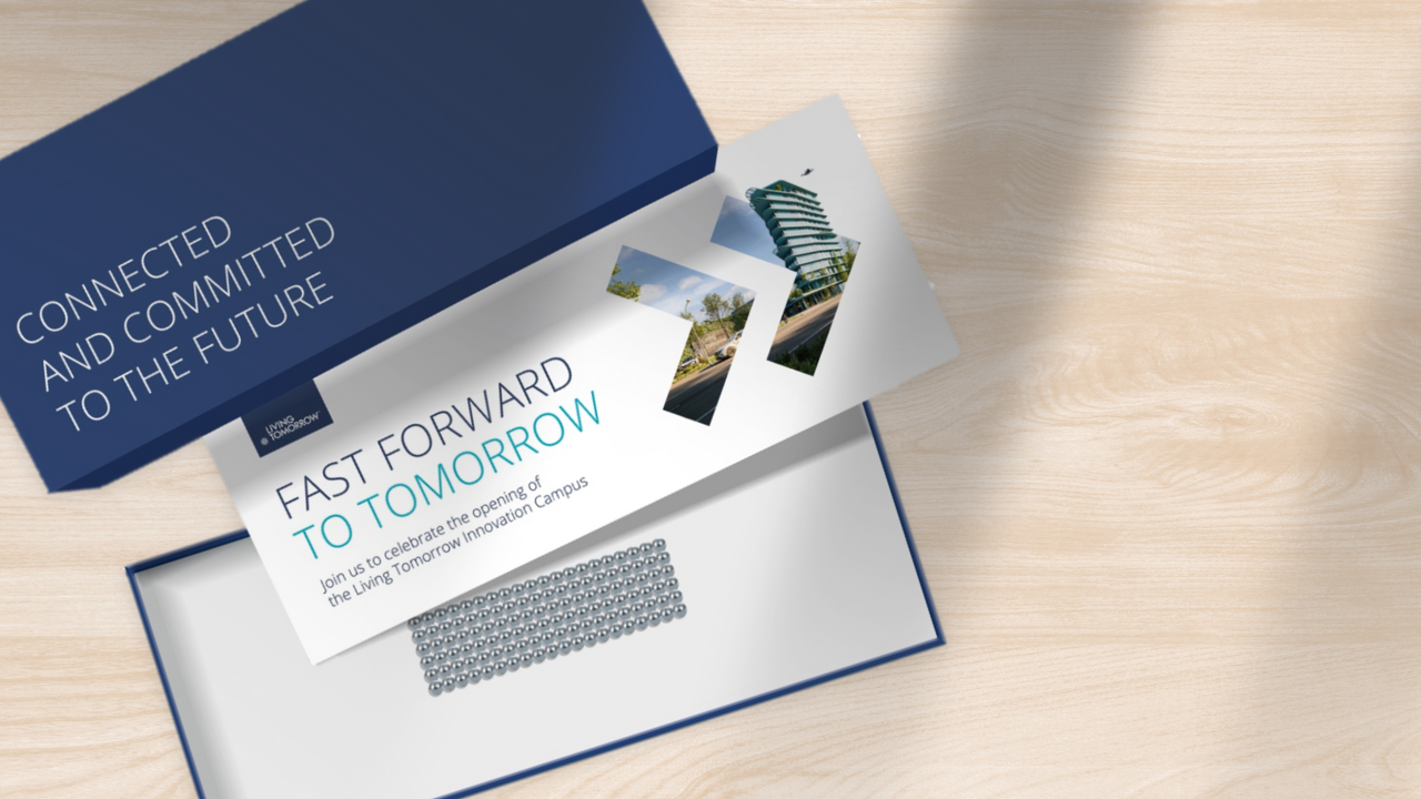 Een visuele weergave van de nieuwe positionering van Living Tomorrow, met een moderne en toekomstgerichte uitstraling.
