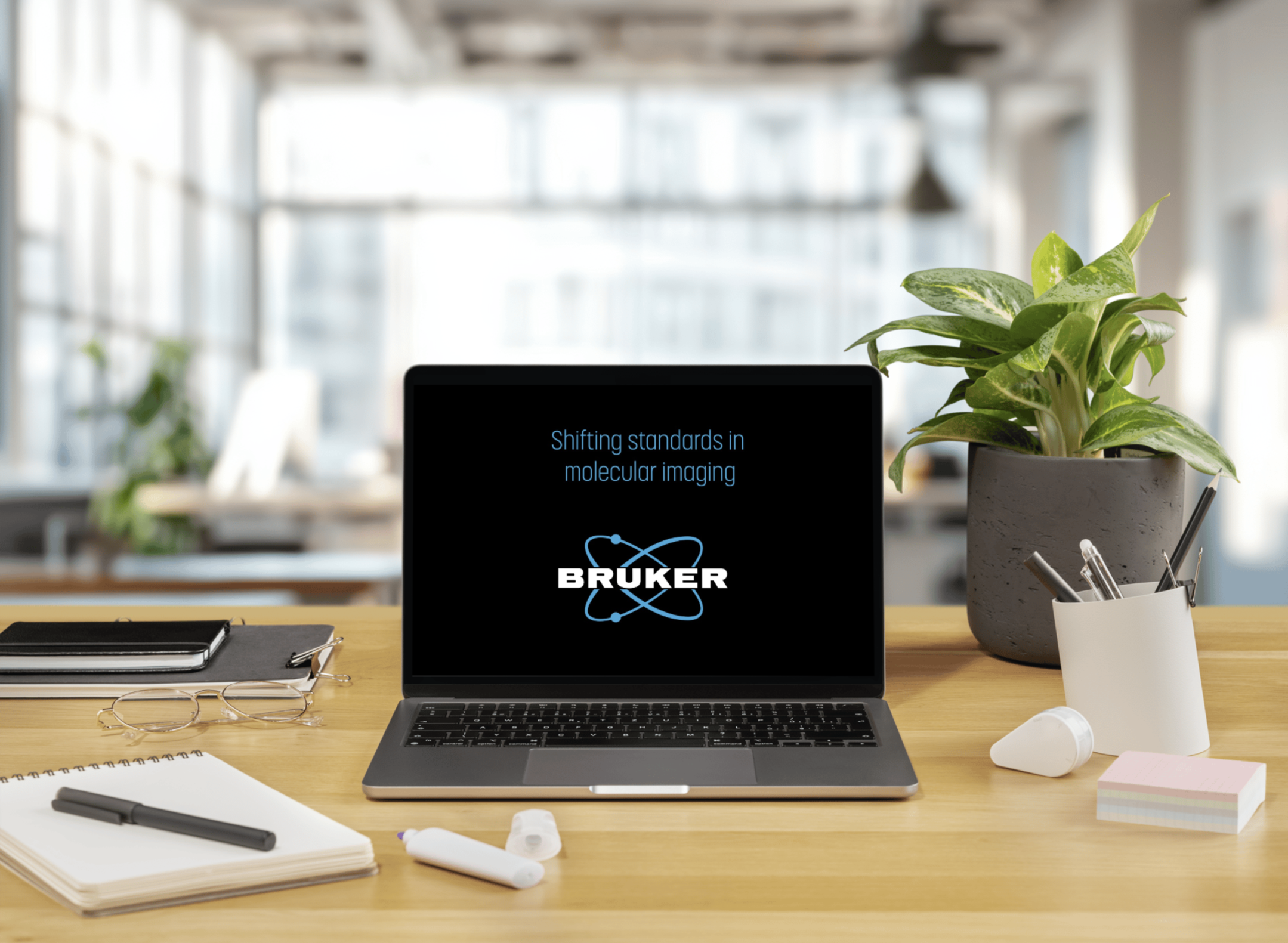 Visueel aantrekkelijke en strategisch opgebouwde salespresentatie voor Bruker, met creatieve verrijking binnen een internationale branding.