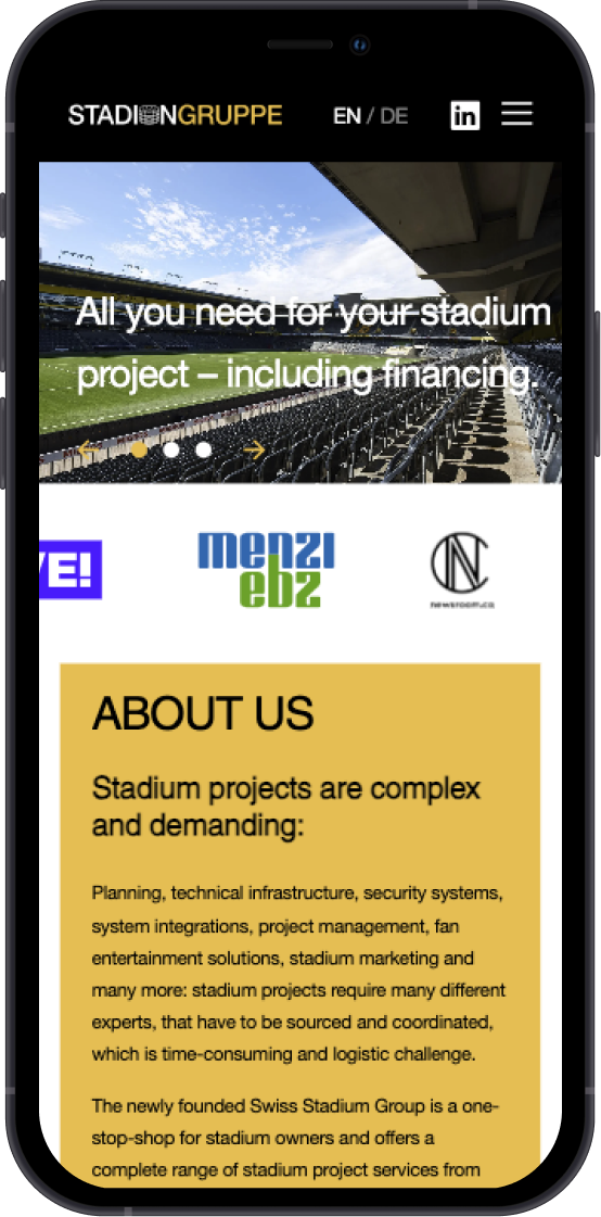 Image showing the homepage of the stadiongruppe website