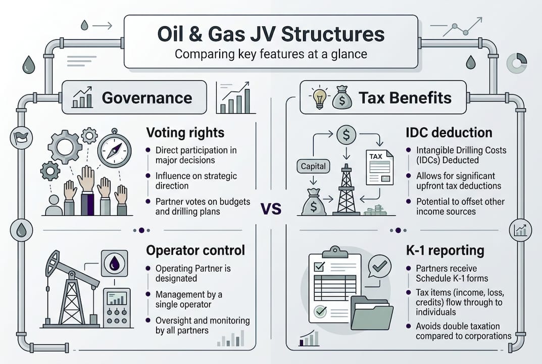 Infographic comparing JV features and tax benefits