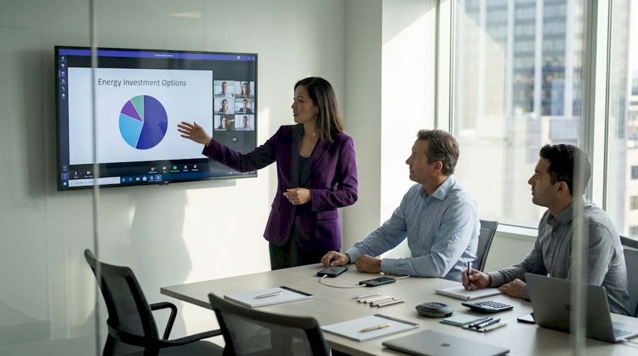 Startup team on conference call about tax equity