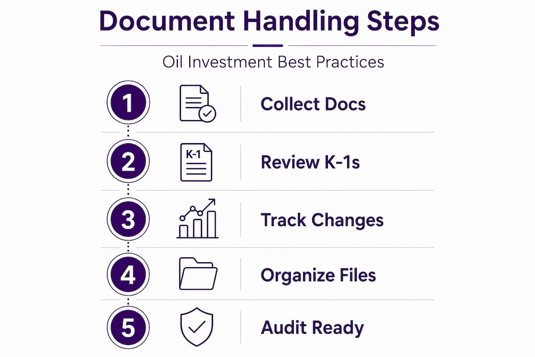 Infographic showing oil investment document handling steps