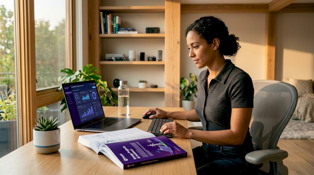 Engineer using AI copilot software for energy projects