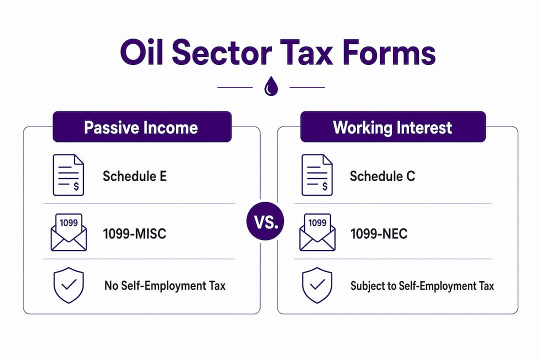 Infographic comparing oil sector tax forms for income types