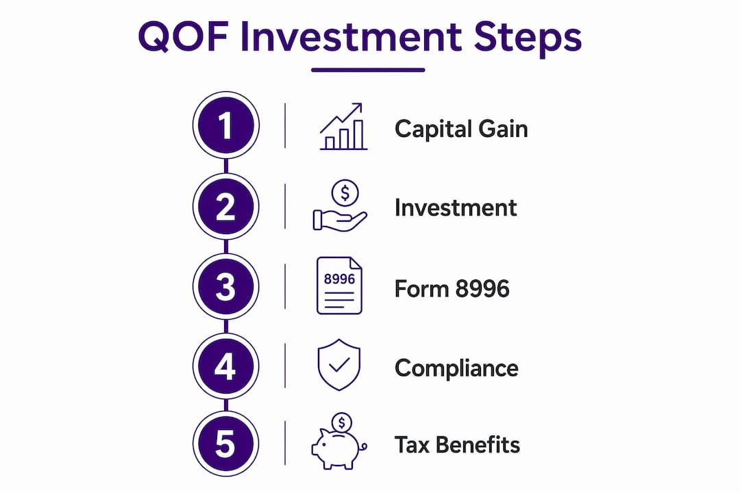 Infographic showing Qualified Opportunity Fund investment process steps