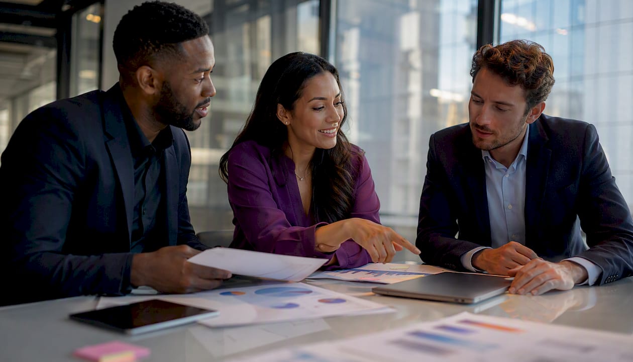 Professionals discussing real estate and energy investments