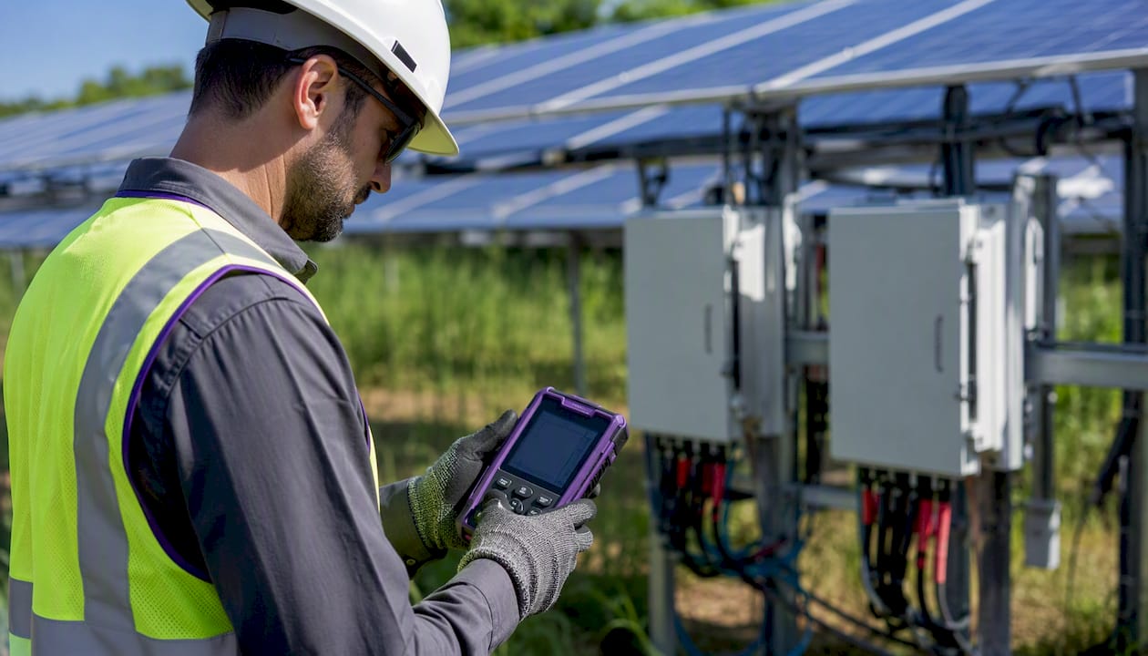 Engineer measuring energy asset parts