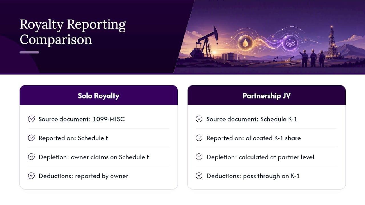 Comparison of 1099 and K-1 royalty reporting
