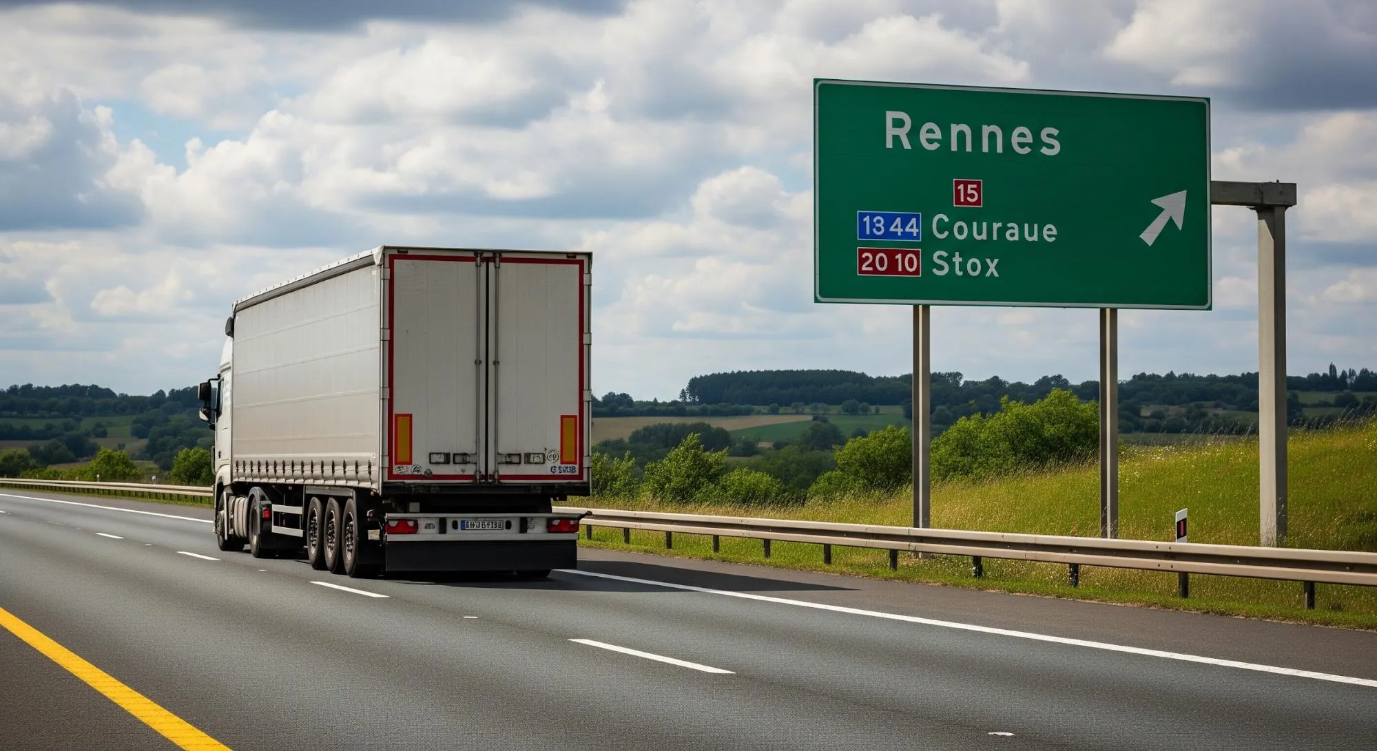 camion de transporteur Rennes sur la route, affrètement logistique en Bretagne