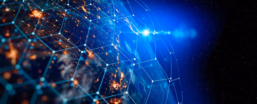 Connected dots hovering over globe|Connected dots hovering over globe