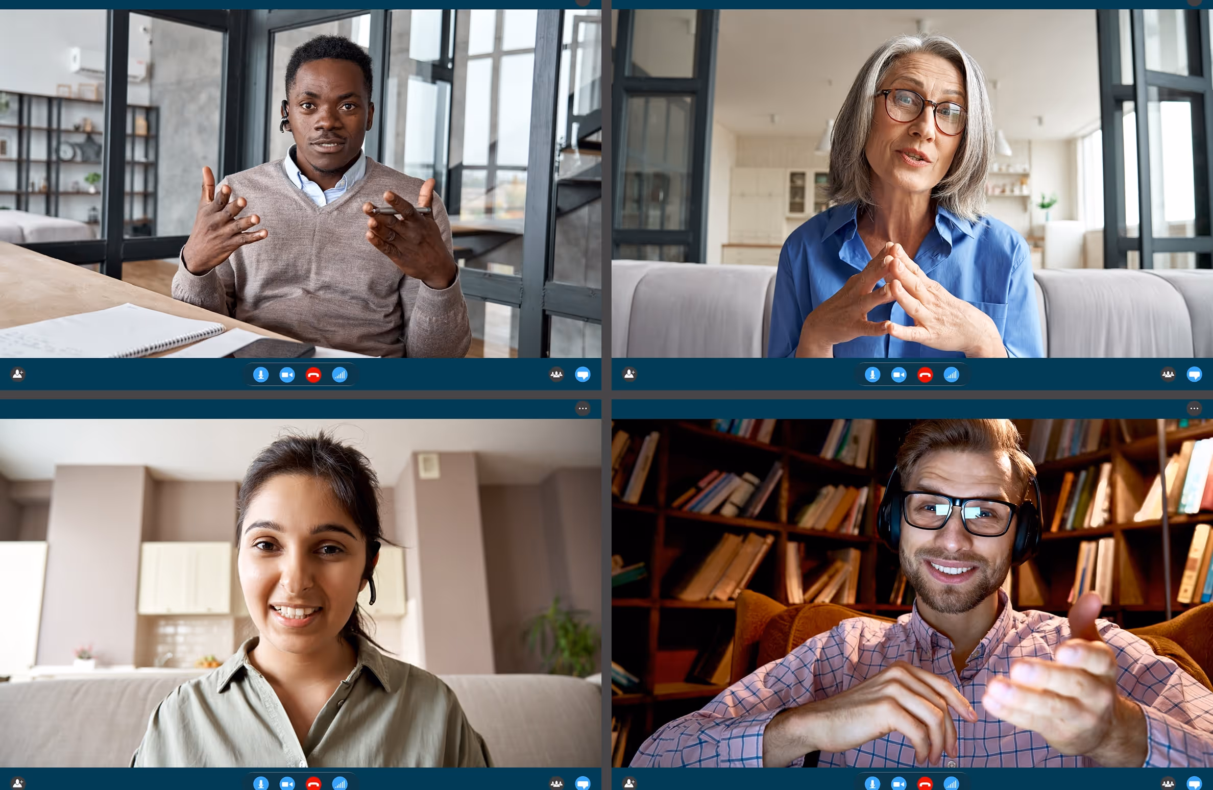A group of people sitting in a zoom call.