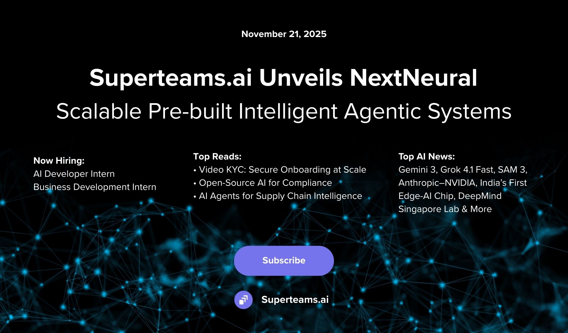 Newsletter November 2025 Edition: Superteams.ai Unveils NextNeural — Scalable Pre-built Intelligent Agentic Systems
