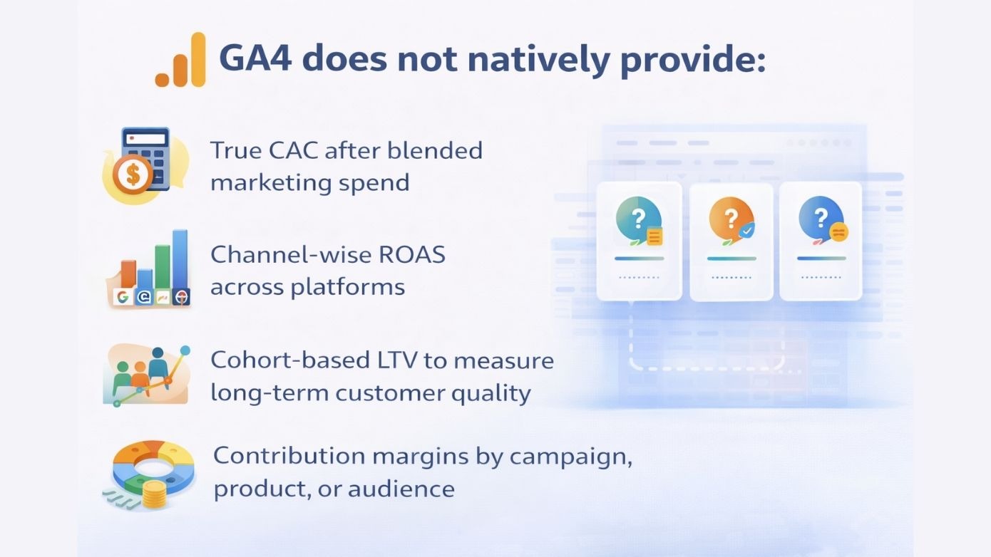 Text Image showing shortcomings of Google Analytics 4 data. 