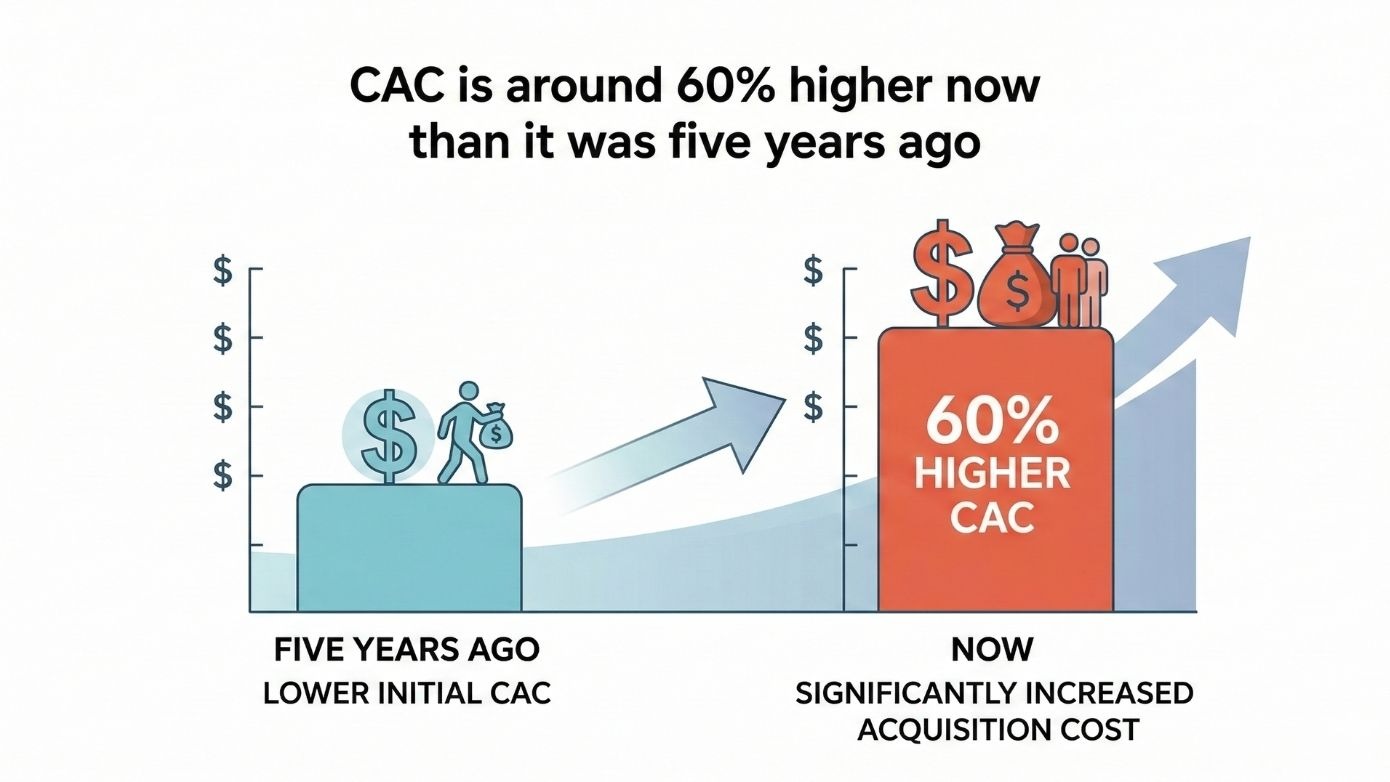 Data showing increase in CAC due to poor creative performance analysis. 