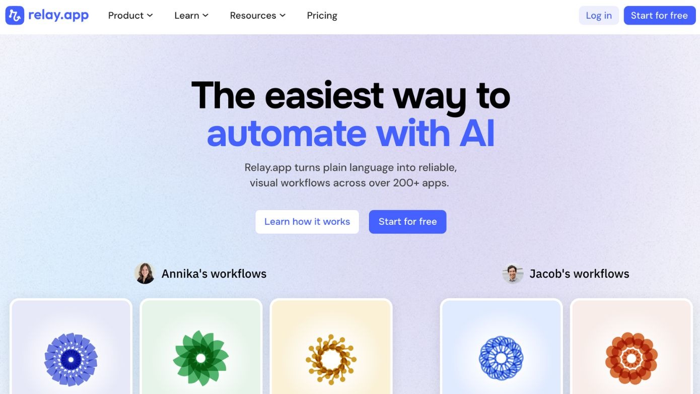 Relay.app AI workflow automation tool website screenshot