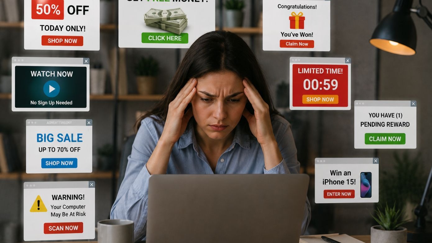 Audience experiencing ad fatigue after seeing the same digital ad repeatedly. 