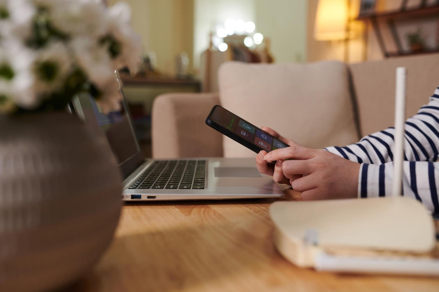 Woman installing an application.
