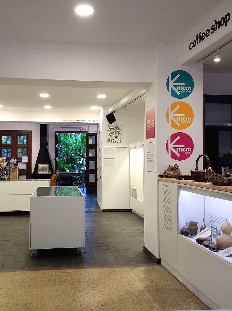 Interior of the Montevideo cannabis museum in Uruguay, displaying vintage cannabis products and historical information.