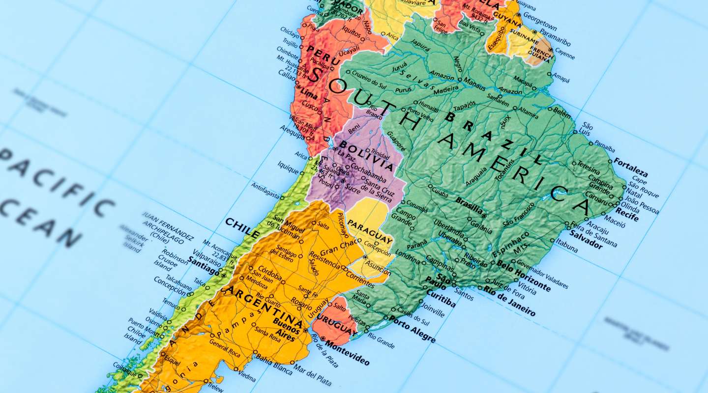 Map showing the countries of South America