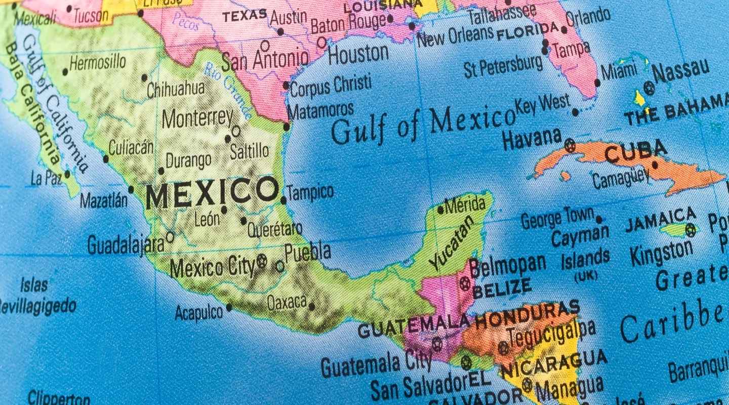 Map displaying Mexico, Guatemala, Honduras, Nicaragua, and Cuba
