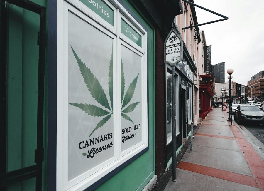 Side of a cannabis store on Water Street in the city of St John's