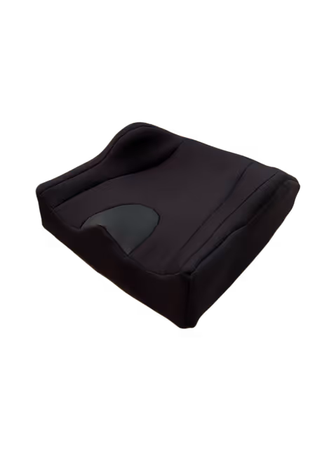 Coussin d'assise ergonomique noir avec support lombaire et rembourrage en mousse.