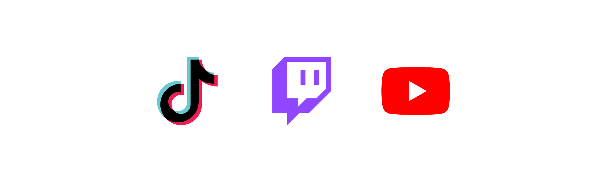 Logos of TikTok, Twitch, and YouTube