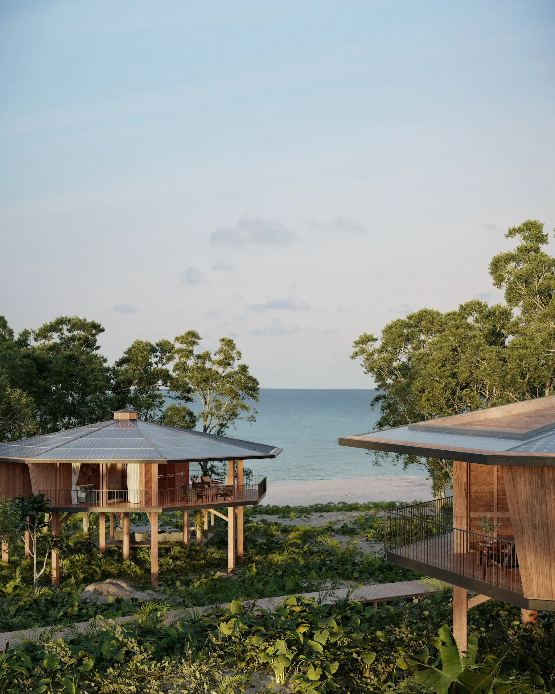 3D rendering of a coastal development that blends modern architecture with Zanzibar’s natural rhythm