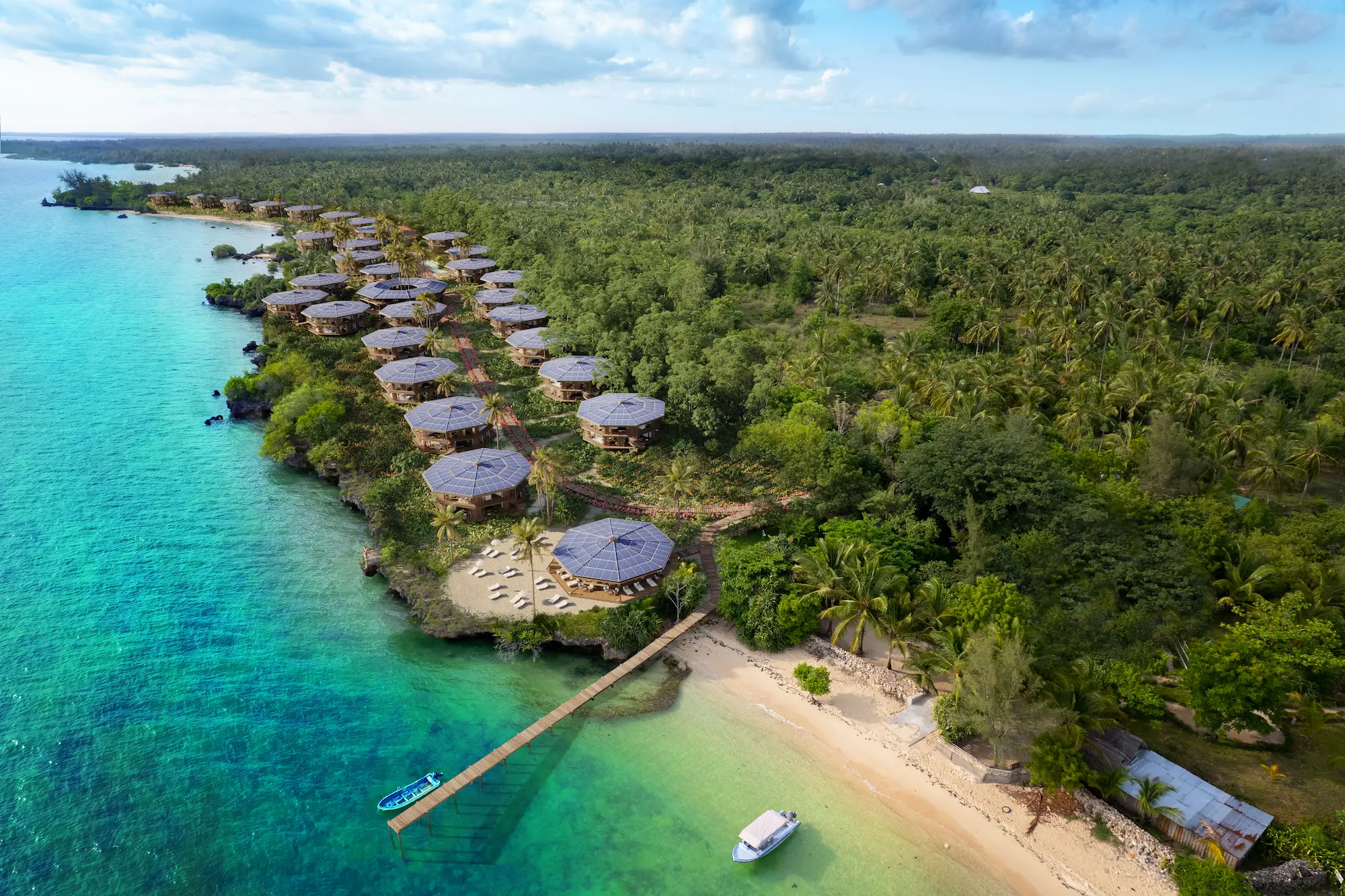 Resort visualization capturing tropical luxury through open structures and soft light.